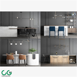 Modern bar bar chair chandelier combination 3d model